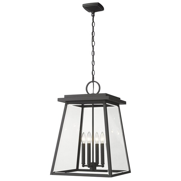 Z-Lite Broughton Outdoor Chain Mount Ceiling Fixture, 4-Light, 15.75In.W x 23.75In.H, Black/Clear Beveled 521CHXL-BK - main
